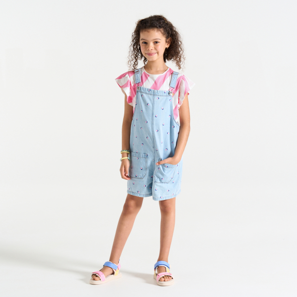 تيشيرت وردي مقلم بأكمام قصيرة للفتيات